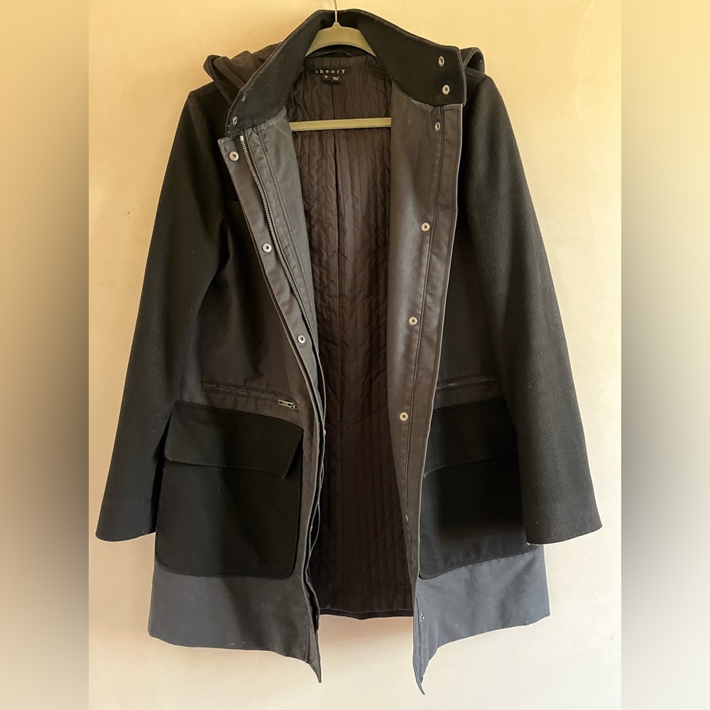Theory Wool and Cotton Two Tone Coat